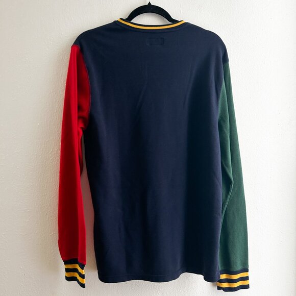 VINTAGE 90s POLO Ralph Lauren Thermal Colorblock Spell Out Long Sleeve Shirt - Picture 3 of 7